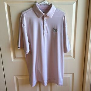 Straight Down Men’s Golf Polo Gray Pink Stripe Large